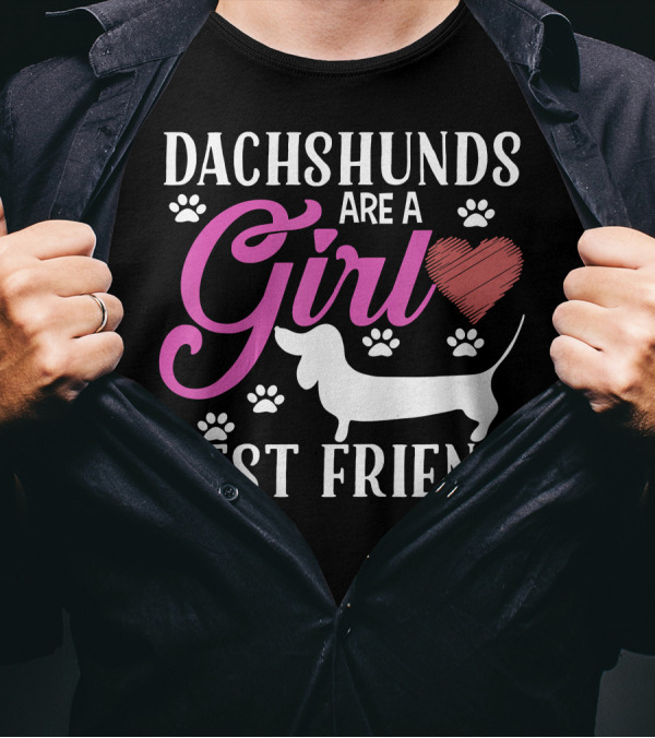 Dachshunds Are A Girl's Best Friend Heart With Paw Prints T-Shirt