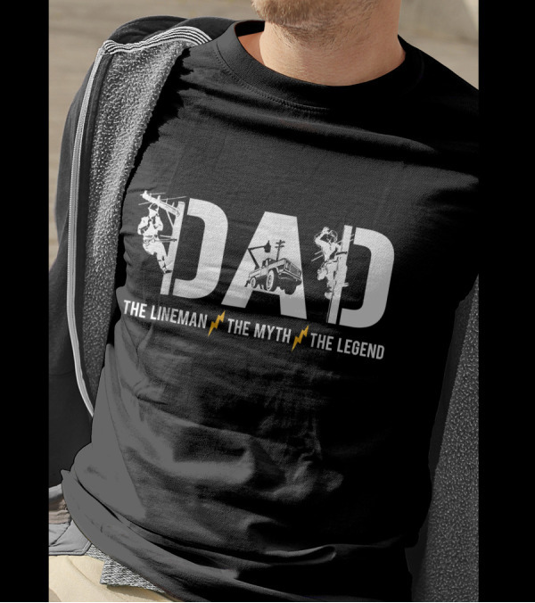 Dad Lineman Myth Legend Iconic Tribute With Power Line T-Shirt