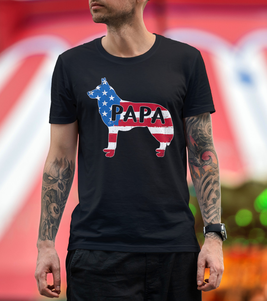 4th of July American Flag PaPa Husky Dog Independence Day T-Shirt