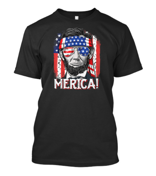 4th Of July Merica Abe Lincoln In American Flag Bandana And Sunglasses T-Shirt