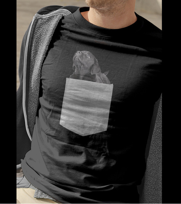 Black Lab Puppy Peek Out Pocket T-Shirt