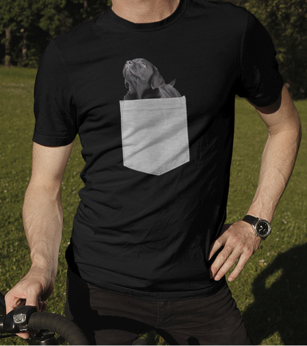 Black Lab Puppy Peek Out Pocket T-Shirt
