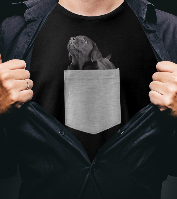 Black Lab Puppy Peek Out Pocket T-Shirt