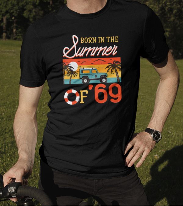 Born In The Summer Of '69 Beach Adventure With Sunset And Surf Van T-Shirt