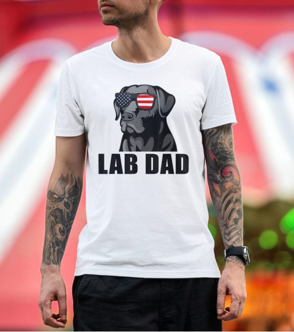 Premium T-Shirt: Chocolate Labrador American Flag Sunglasses Lab Dad T-Shirt Chocolate Labrador American Flag Sunglasses Lab Dad T-Shirt