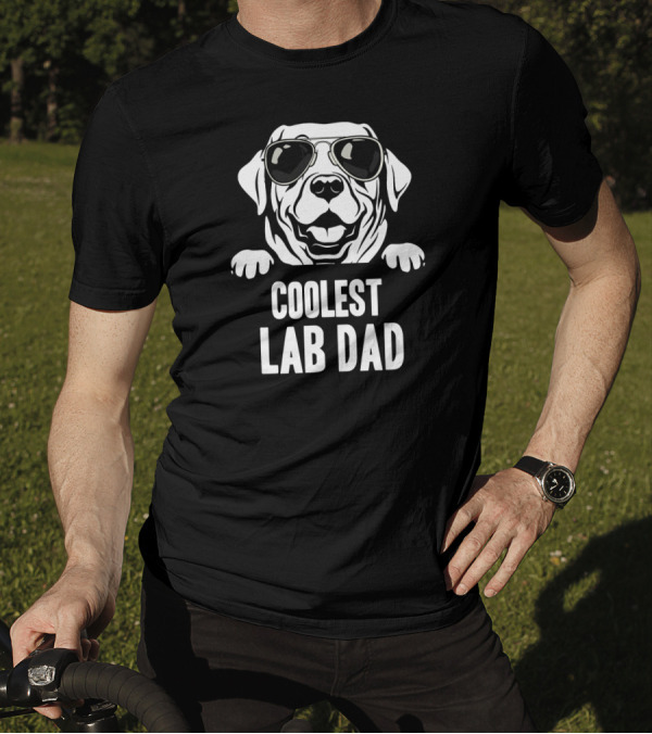 Coolest Lab Dad Funny Chocolate Labrador Dog Wearing Sunglasses T-Shirt