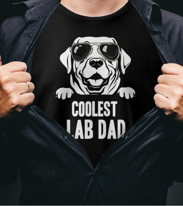 Coolest Lab Dad Funny Chocolate Labrador Dog Wearing Sunglasses T-Shirt