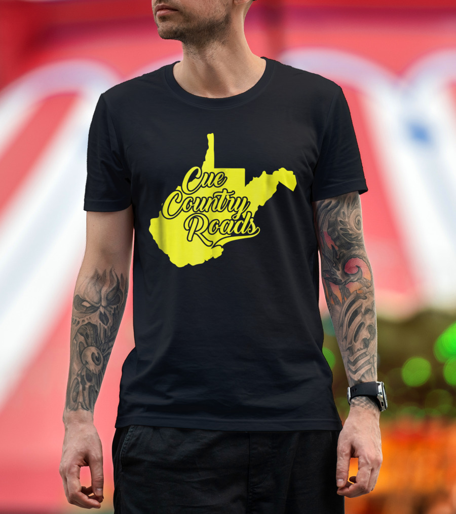 Cue Country Roads Gold and Blue West Virginia State Outline T-Shirt