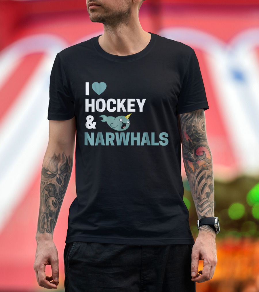 I Love Hockey and Narwhals Cute Funny T-Shirt