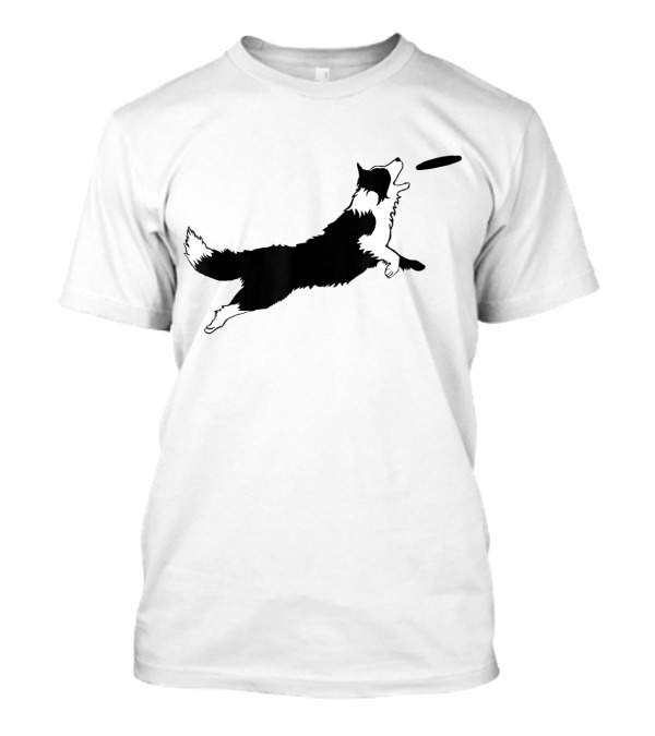 Dog Fetch Frisbee Border Collie Silhouette Playful Leap T-Shirt