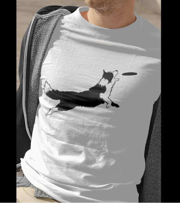 Dog Fetch Frisbee Border Collie Silhouette Playful Leap T-Shirt