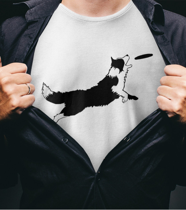 Dog Fetch Frisbee Border Collie Silhouette Playful Leap T-Shirt