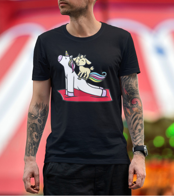 Premium T-Shirt: Funny Goat Yoga Unicorn Pose on Rainbow Mat T-Shirt Funny Goat Yoga Unicorn Pose on Rainbow Mat T-Shirt