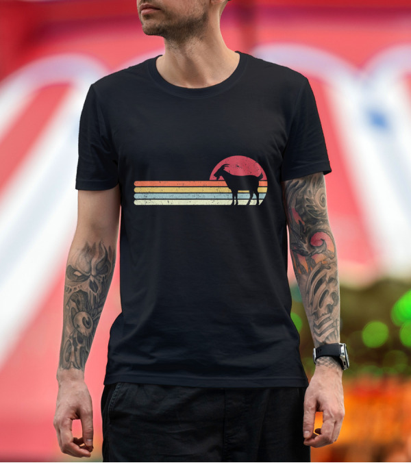 Premium T-Shirt: Goat Retro Style Sunset Stripes T-Shirt Goat Retro Style Sunset Stripes T-Shirt