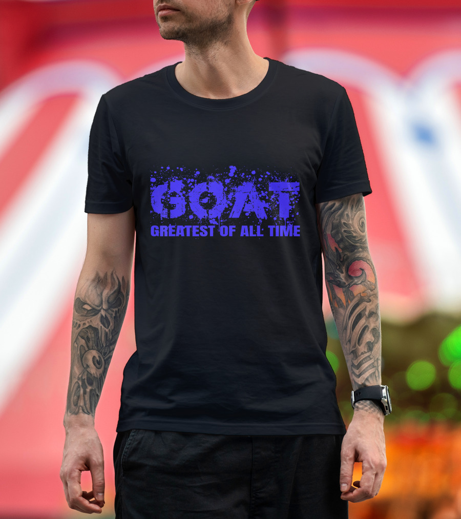 GOAT Greatest of All Time Blue Splatter Text T-Shirt