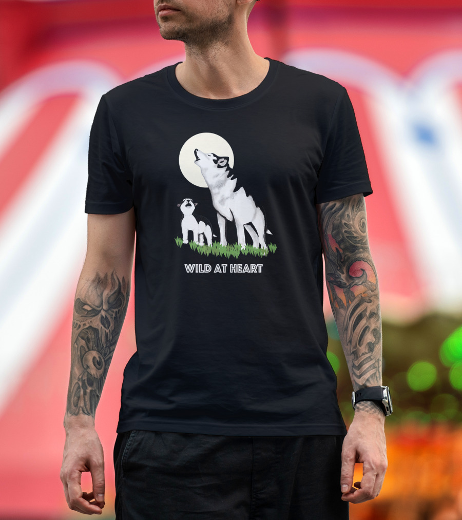 Howling Huskies Wild at Heart Moonlit Scene T-Shirt