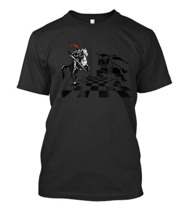 Two Knights Battling Over A Chess Board Shadows T-Shirt
