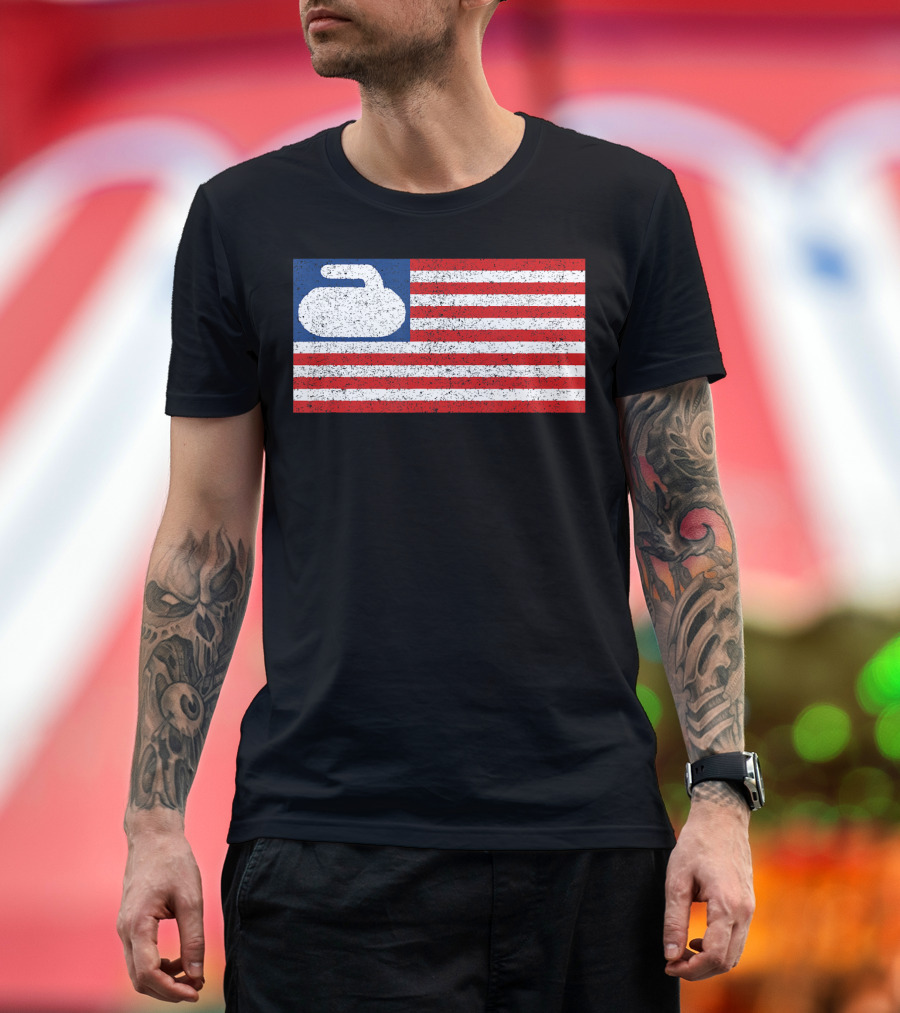 USA Flag Curling Stone T-Shirt