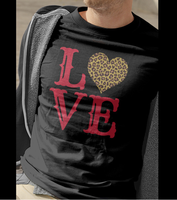 Valentines Day L O V E Leopard Print Heart T-Shirt