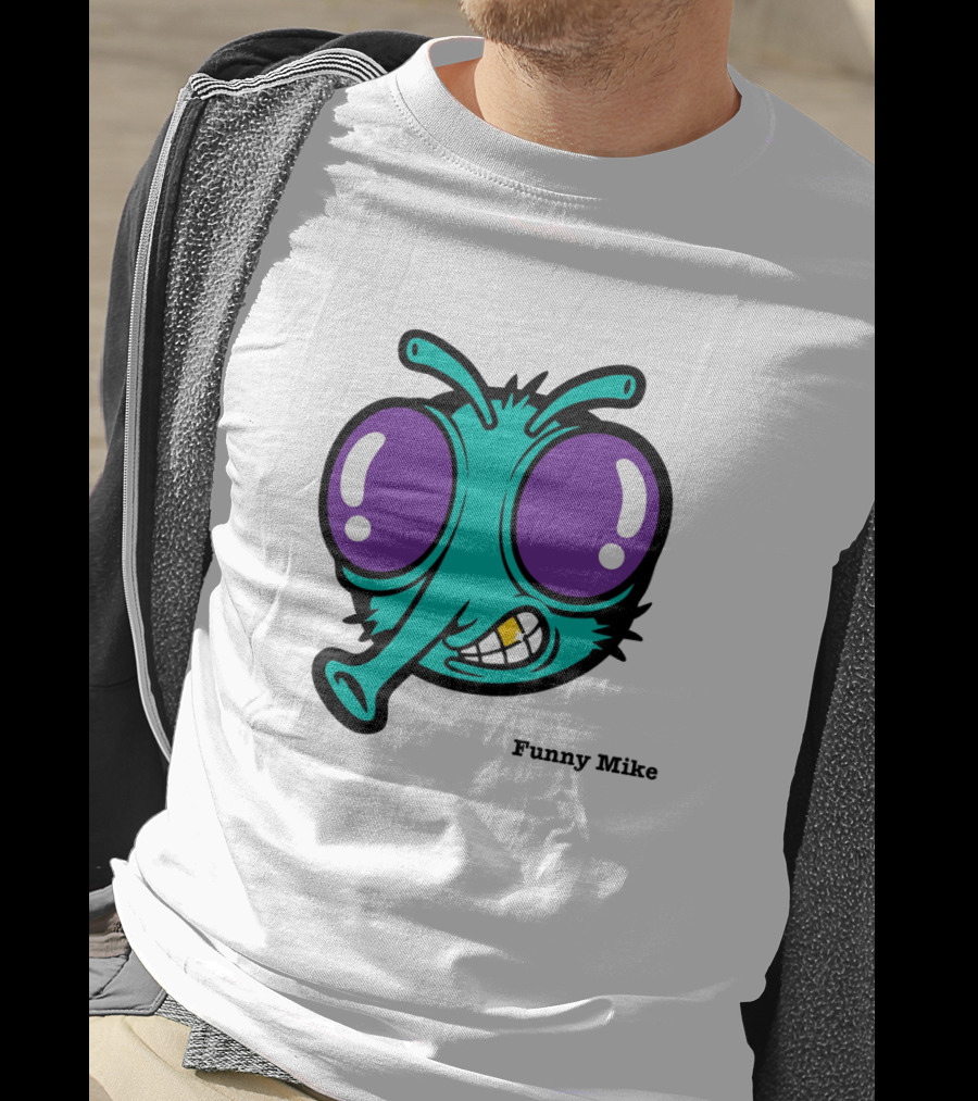 Funny Mike Alien Cartoon Face With Large Purple Eyes And Grinning Expression T-Shirt