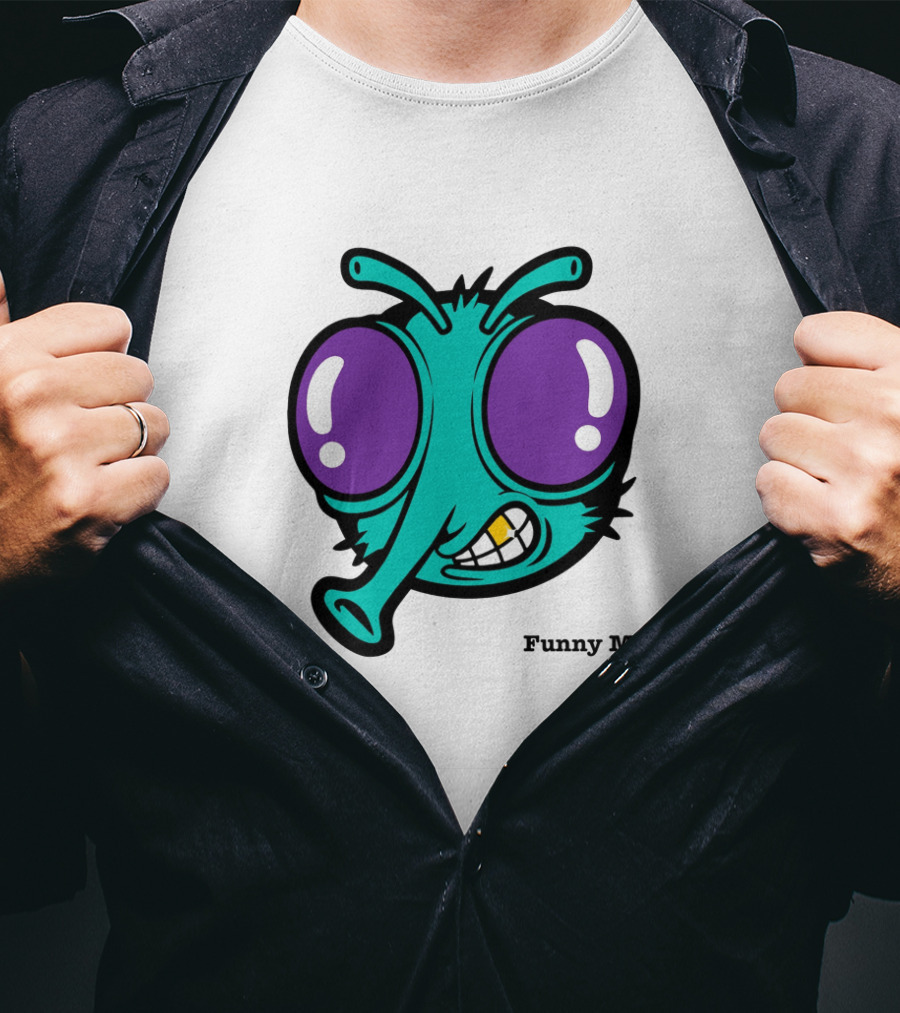 Funny Mike Alien Cartoon Face With Large Purple Eyes And Grinning Expression T-Shirt