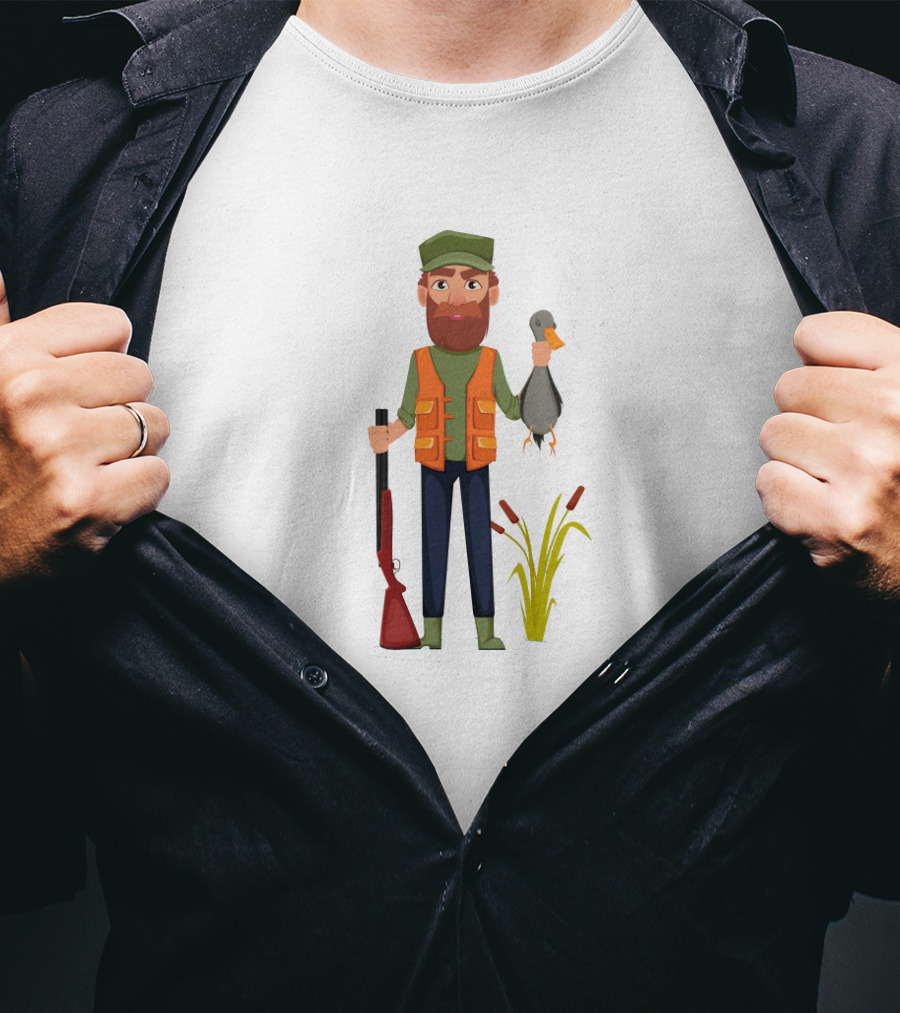 Hunter With Rifle And Duck In Hand T-Shirt