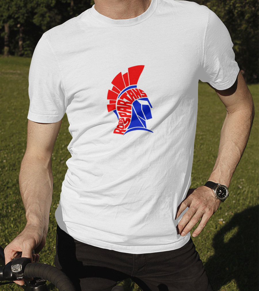Robo Spartans Logo Red And Blue Spartan Helmet T-Shirt