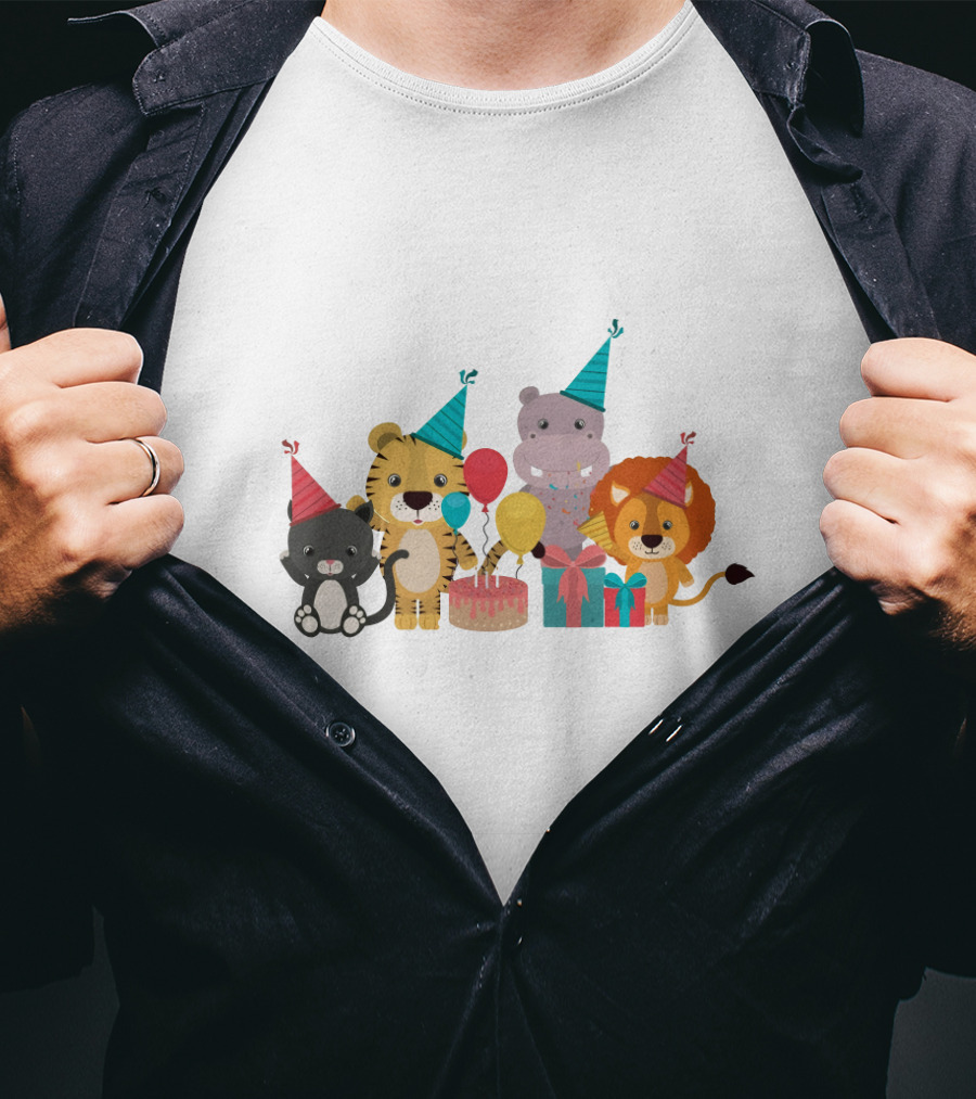 Party Animals Celebration With Balloons And Cake T-Shirt