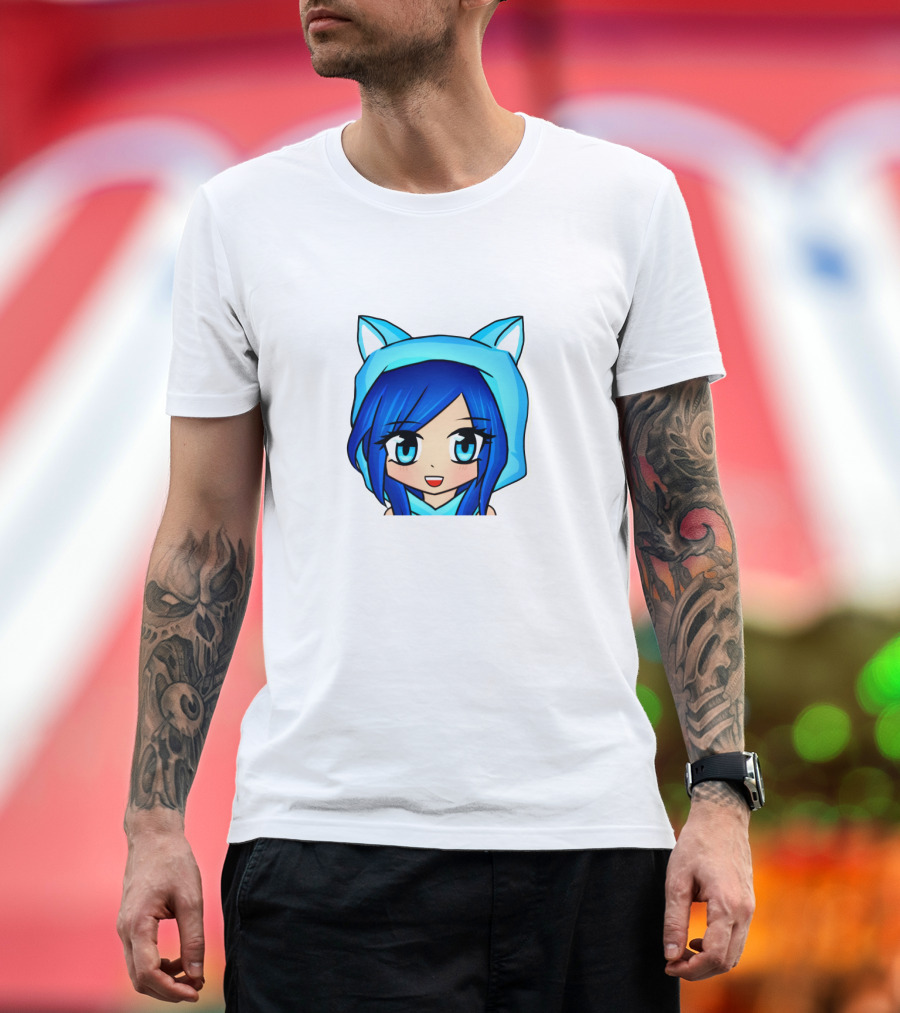 FunnehFunneh Blue-hooded Anime Character with Cat Ears T-Shirt