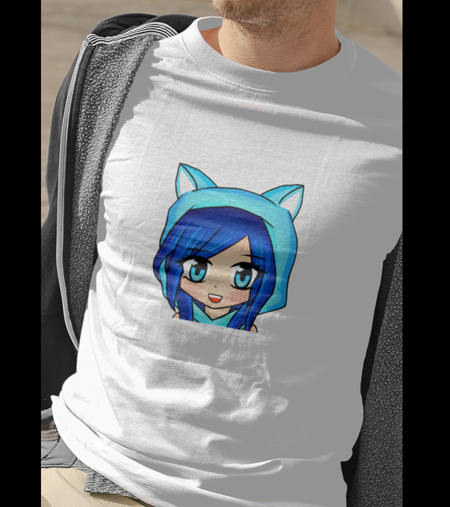 FunnehFunneh Blue-hooded Anime Character With Cat Ears T-Shirt