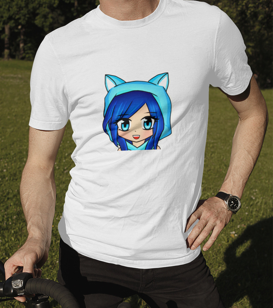 FunnehFunneh Blue-hooded Anime Character With Cat Ears T-Shirt