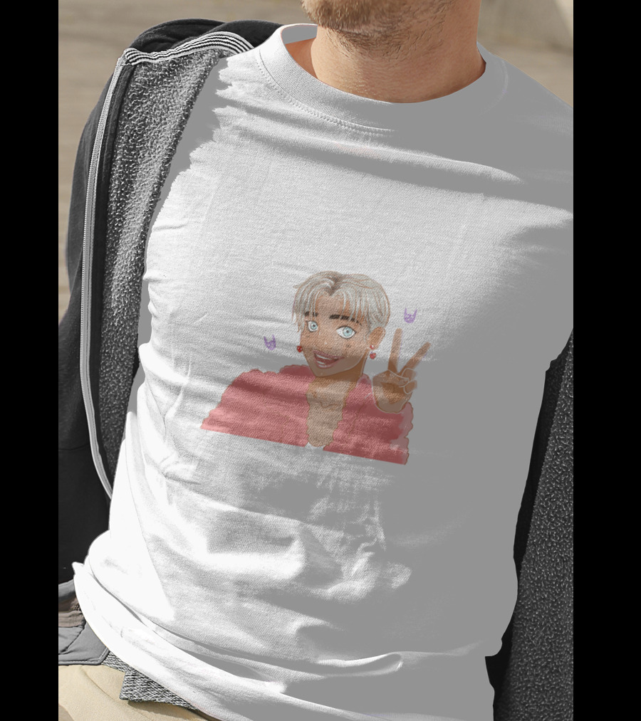 Brad Mondo Cartoon Peace Sign Character With Pastel Pink Jacket And Playful Expressions T-Shirt