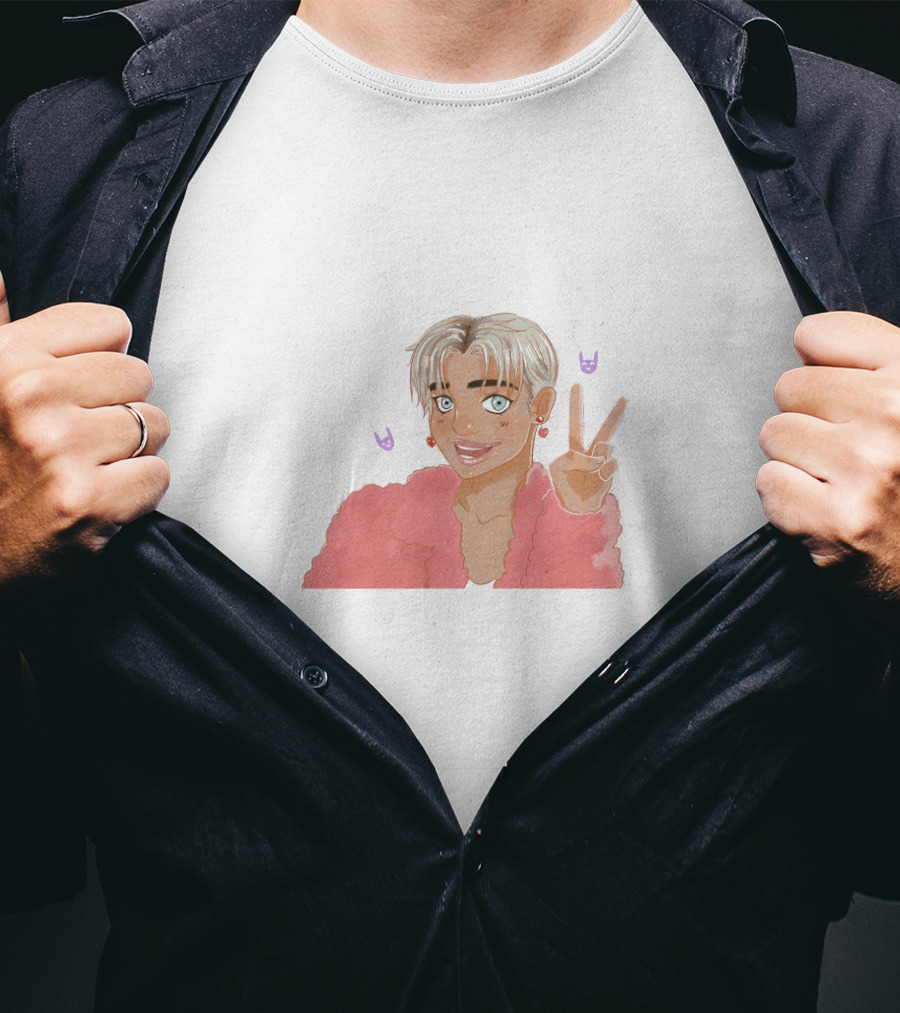 Brad Mondo Cartoon Peace Sign Character With Pastel Pink Jacket And Playful Expressions T-Shirt