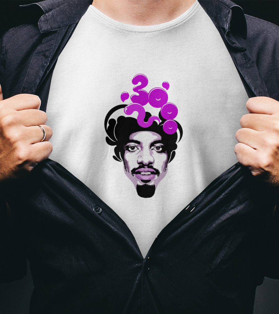 Andre 3000 Face Graphic With Purple Bubble Numbers T-Shirt