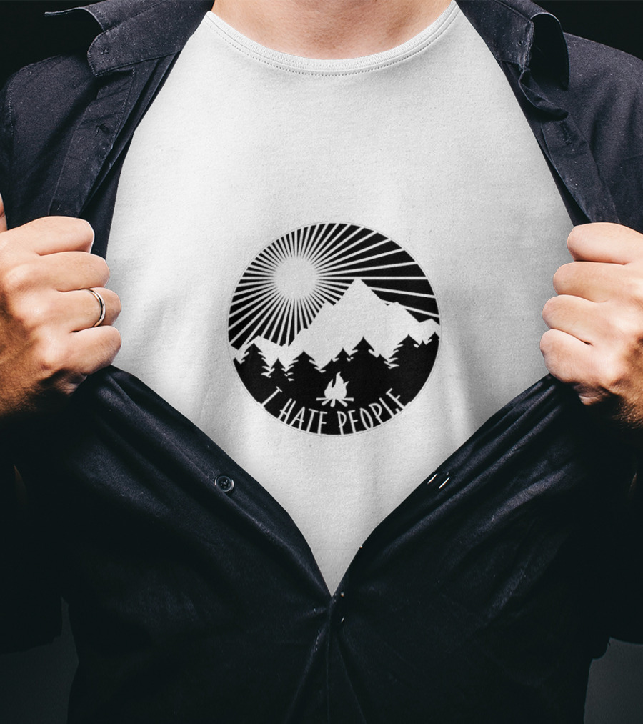 I Hate People Camping Mountain Forest Sunburst T-Shirt