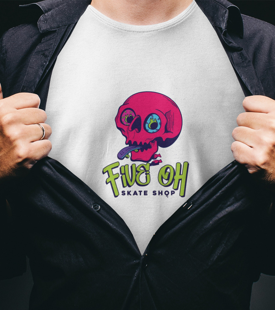 Five Oh Skate Shop Neon Skull Donut T-Shirt