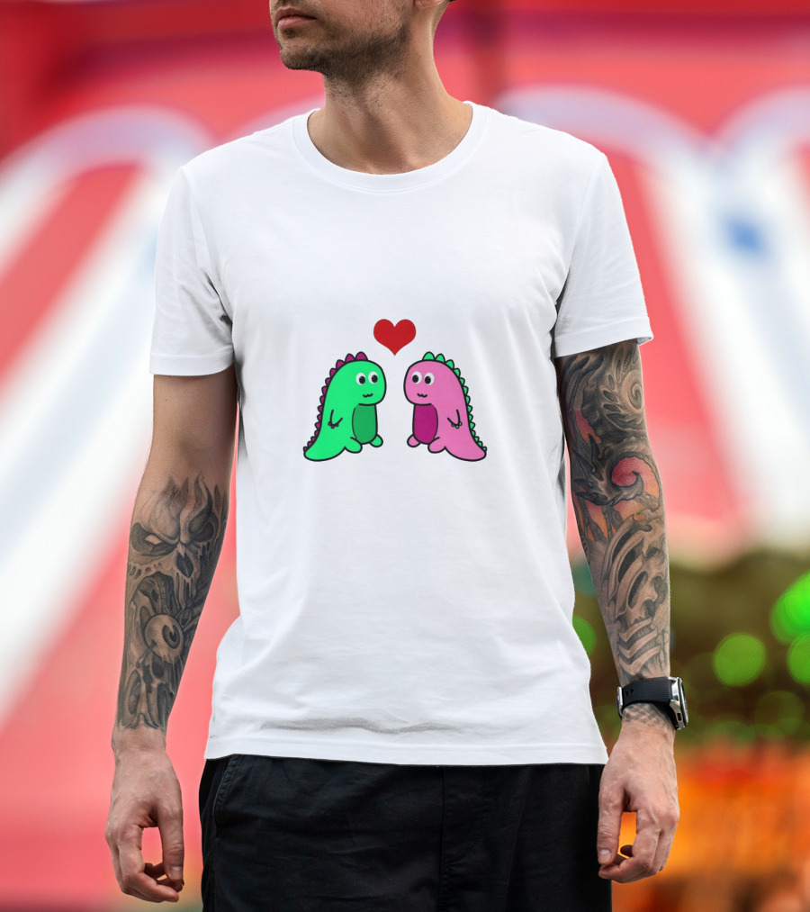 LaurDIY Green and Pink Dinosaur Heart T-Shirt