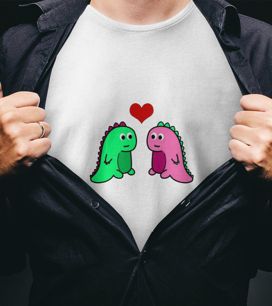 LaurDIY Green And Pink Dinosaur Heart T-Shirt