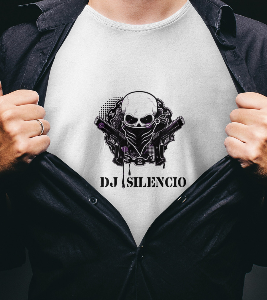 DJ Silencio Skull Bandana Guns Chains T-Shirt
