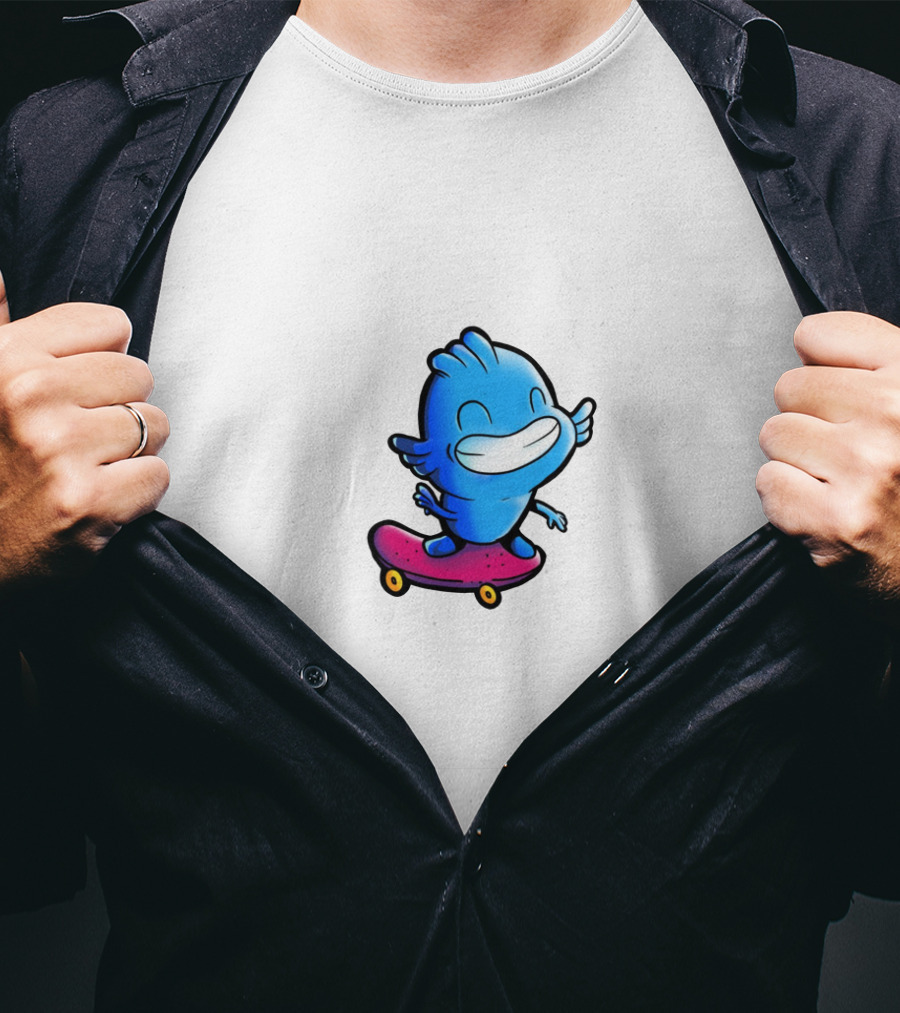 Gawx Blue Character Skateboarding Adventures T-Shirt