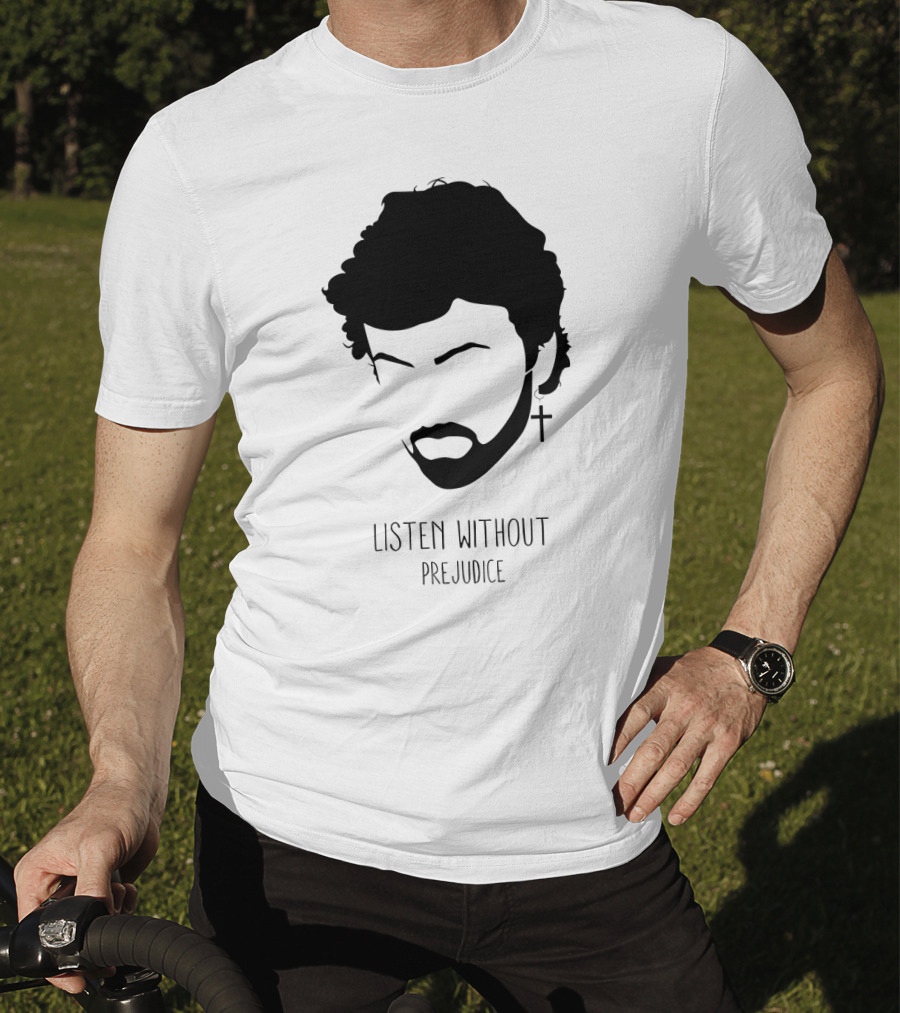 Listen Without Prejudice Graphic With Cross Earring T-Shirt