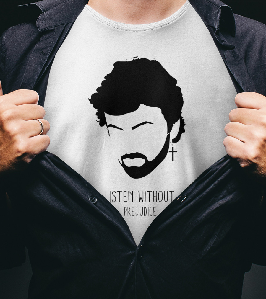 Listen Without Prejudice Graphic With Cross Earring T-Shirt