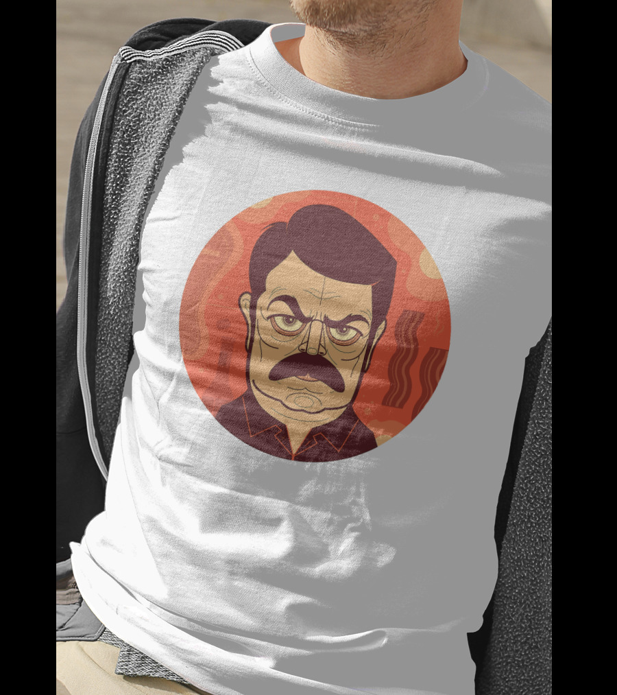 Ron Swanson Bacon And Steak Mustache Orange Circle T-Shirt