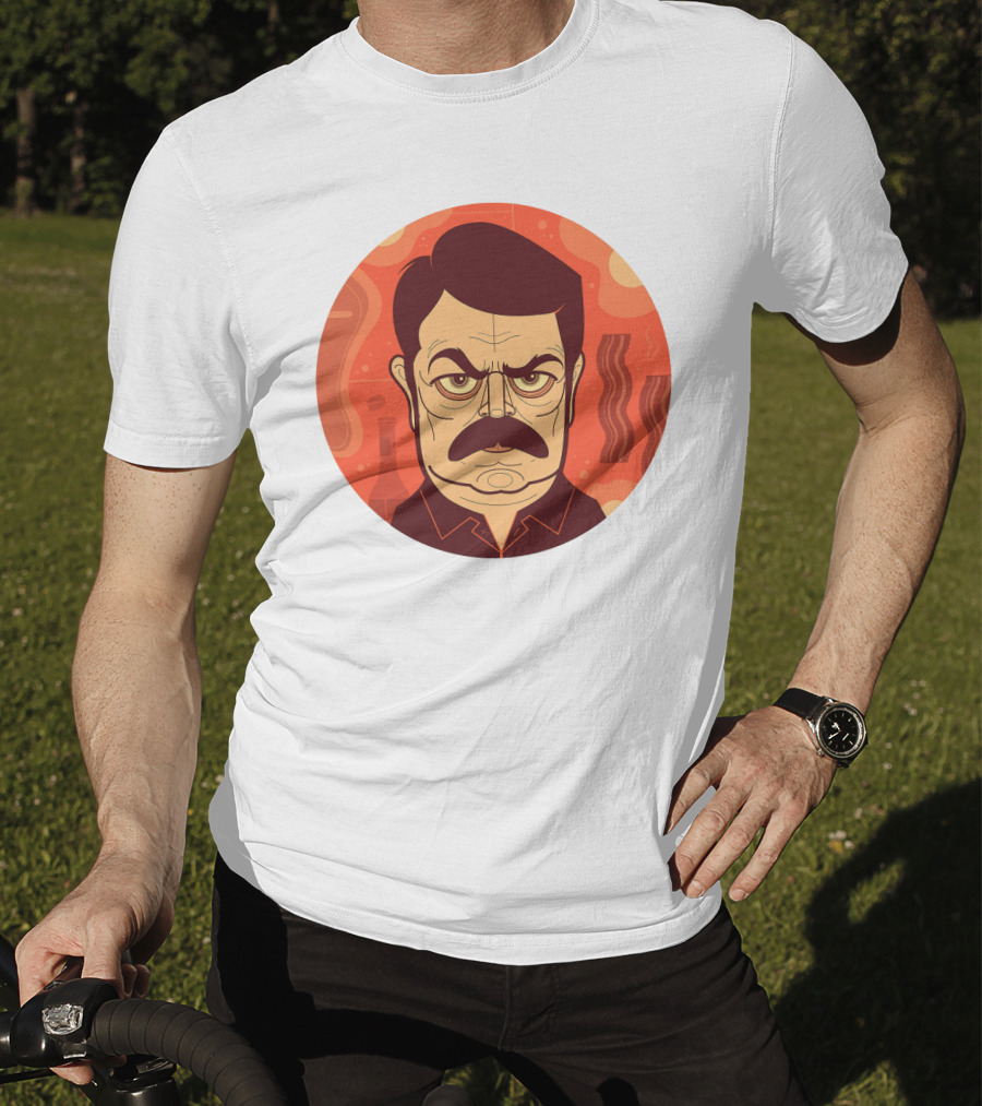 Ron Swanson Bacon And Steak Mustache Orange Circle T-Shirt