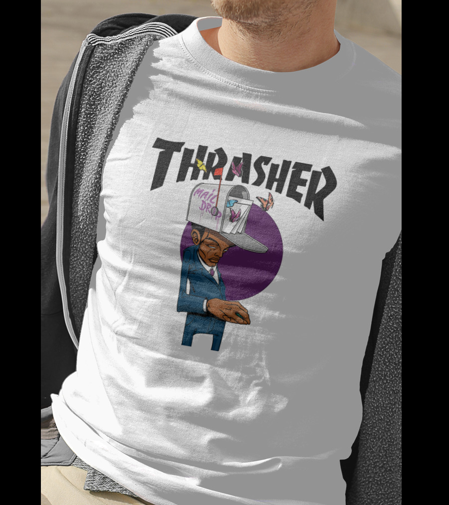 THRASHER Mail Drop Cartoon Character With Butterflies T-Shirt