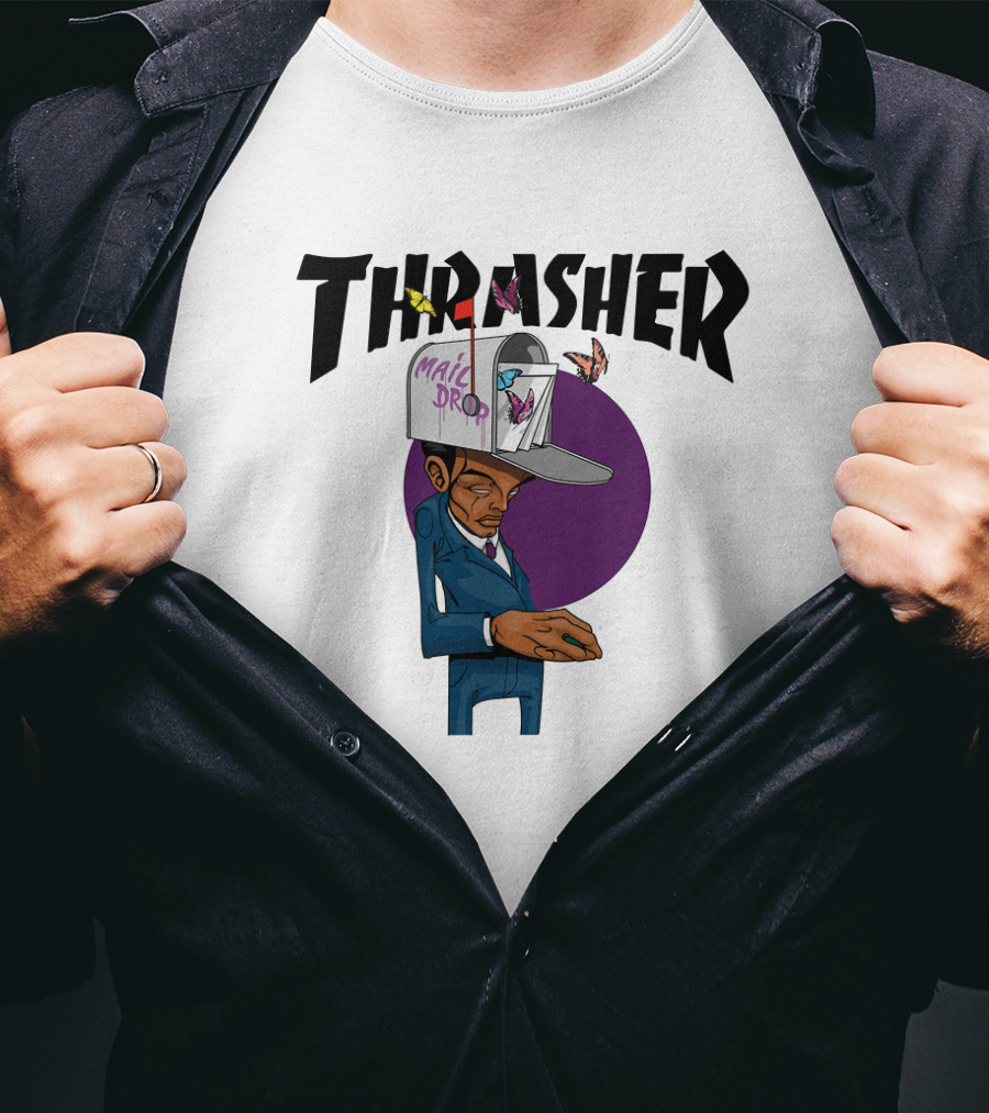 THRASHER Mail Drop Cartoon Character With Butterflies T-Shirt