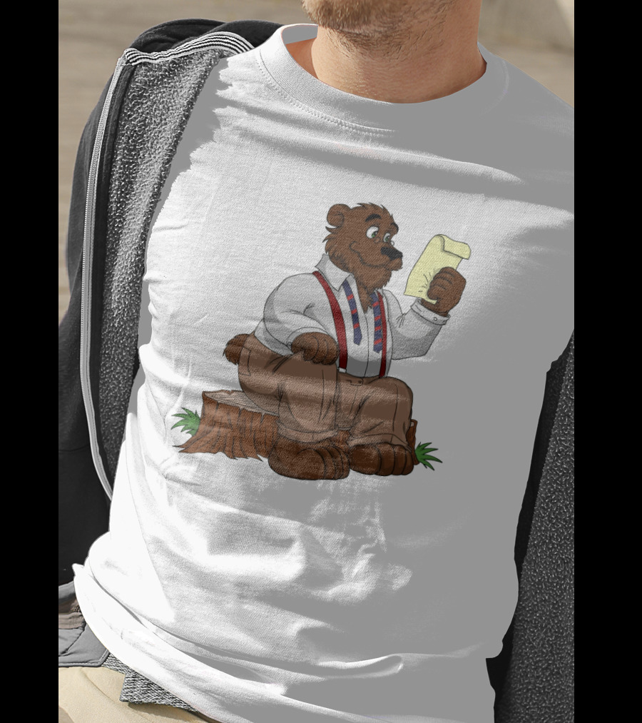 Papa Bear Reading Note Iconic Cartoon T-Shirt