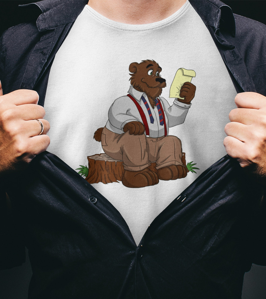 Papa Bear Reading Note Iconic Cartoon T-Shirt