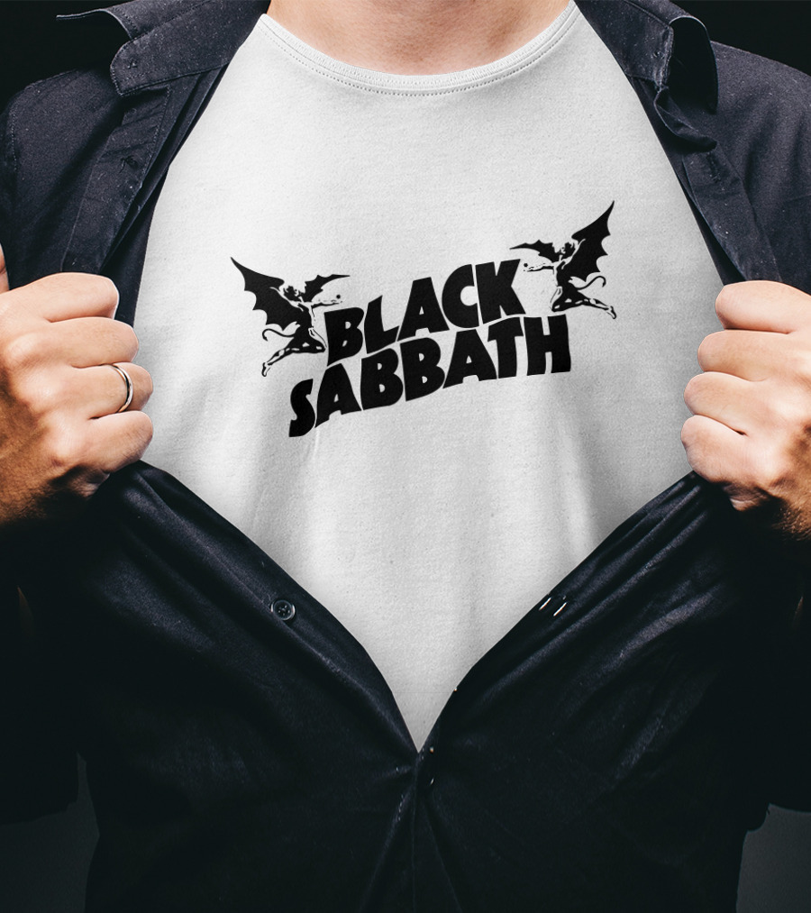 Black Sabbath Logo With Flying Demon Figures T-Shirt