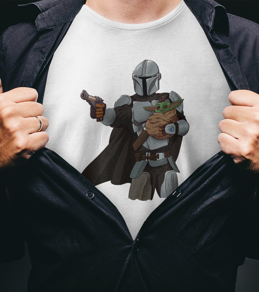 Dadalorian Star Warrior Protector With Child Alien Sidekick T-Shirt